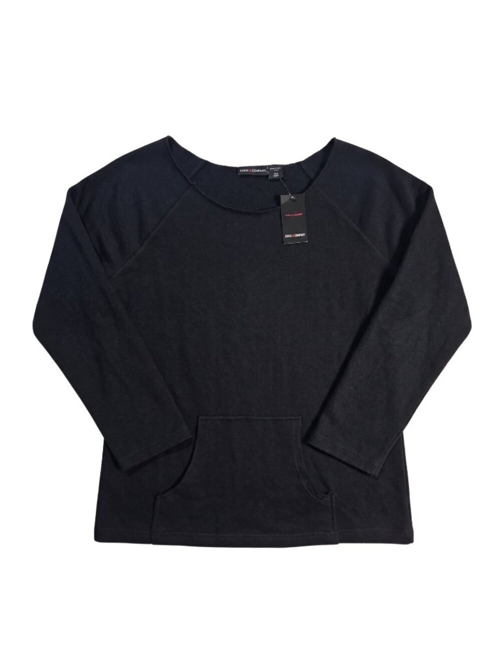 NWT DKR & Company Black 100% Cotton Raw Edge Kangaroo Pocket Sweatshirt | Medium